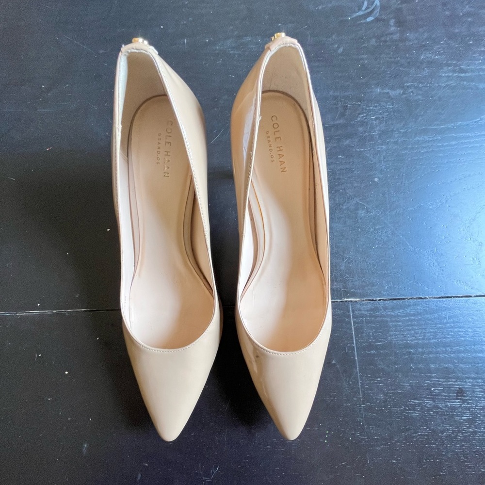 Cole Haan beige patent heels, size 10.